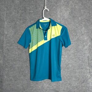 Masters Kids Polo Shirt S 7-8 Teal Yellow Striped Performance Golf MB1905-907
